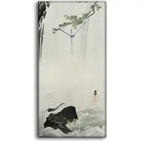 Coloray Dekor Leinwand Uhr Wandbild 30x60 Malerei Asiatische Wasser Wellen Vogel Felsen - weiße Hände