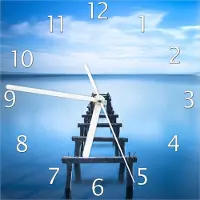 Wallario Design Wanduhr Rustikaler Holzsteg im blauen See aus Echtglas, Größe 20 x 20 cm