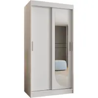 MEBLE KRYSPOL LUCY 100 Schlafzimmerschrank mit zwei Schiebetüren – moderner Aufbewahrungsschrank mit Kleiderstange und Regalen – 100x200x62cm - Mattweiß