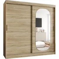 MEBLE KRYSPOL ROYAL 200 Kleiderschrank mit zwei Schiebetüren für Schlafzimmer – moderner Aufbewahrungsschrank mit Kleiderstange und Regalen – 200x200x62cm - Sonoma