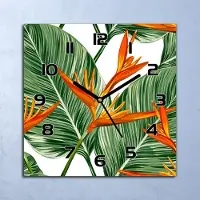 Coloray Wanduhr Echt-Glas-Küchenuhr Tropische Pflanzen Quarz 30x30 Deko Bilder