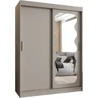 MEBLE KRYSPOL SPOTI 150 Kleiderschrank mit zwei Schiebetüren für Schlafzimmer – moderner Aufbewahrungsschrank mit Kleiderstange und Regalen – 150x200x62cm - Kaschmir