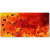 Tulup Wanduhr aus Glas – 60x30 cm - Glasbild - Glasuhr - Gehärtetes Glas - schwarze-zeiger - Flammen