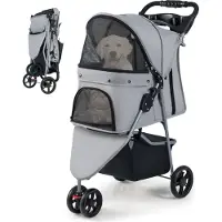Northix Faltbarer Haustierbuggy mit verstellbarem Verdeck, Grau