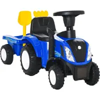 HOMCOM Kinder Rutschauto NEW HOLLAND Rutscherfahrzeug Kinderauto Kinderfahrzeug klassische Auto Laufhilfe mit Hupe Kunststoff Metall Blau 91 x 29 x 44 cm