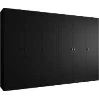 MEBLE KRYSPOL Schrank 300x202x52 cm mit Kleiderstange, 6xTür, PARMA, Schwarz, Griff Schwarz