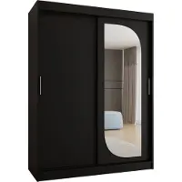 MEBLE KRYSPOL LUCY 150 Kleiderschrank mit zwei Schiebetüren für Schlafzimmer – moderner Aufbewahrungsschrank mit Kleiderstange und Regalen – 150x200x62cm - Mattschwarz