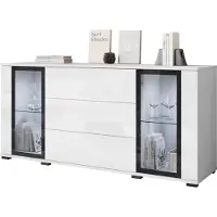 Mirjan 24 Türkommode CARO SB 150 2D+3S, Stilvoll Wohnzimmer, Kommode mit zwei Drehtüren (Farbe: Weiß / Weiß Hochglanz, mit weißer LED Beleuchtung)