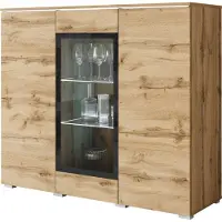 Mirjan 24 Türkommode Vera 120, Stilvoll Wohnzimmer, Kommode mit drei Drehtüren (Farbe: Wotan, mit weißer LED Beleuchtung)