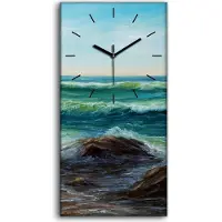Coloray Wohnzimmer-Bild Leinwand Uhr Geräuschlos 30x60 Ölgemälde Küste Ozean Meer Wellen - schwarze Hände