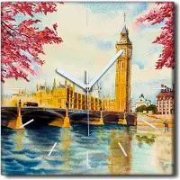 Coloray Uhr auf Leinwand 30x30 cm Wand Uhr Dekoration Wohnzimmer Segeltuch weiße Zeiger -London City Big Ben