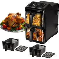 MPM Heißluftfritteuse 12 Liter MFR-13 Air Fryer XXL – Doppelfritteuse ohne Öl mit 2 Körben, LED Display, 10 Automatikprogrammen, 3000W, 2x6L Körbe