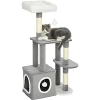 StarTech.com Katzenkratzbaum - Kratzsäule mit Höhle - 107 cm hoch - 3 Ebenen - Sisalstämme - plüschbezogen - Holzrahmen