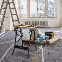 Sweiko Verstellbare Werkbank, Hobelbank, Werktisch, Stahl, MDF, Natur, Schwarz, 60,5 x 62,5 x 78,5 cm