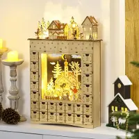 Sweiko Adventskalender zum Befüllen 24 Schubladen Fächer Weihnachtskalender mit LED-Lichtern Naturholz 36 x 9 x 52 cm