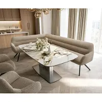 DELIFE Esszimmerbank Taya-Flex 285x190 cm Bouclé Schlamm Kreuzgestell kantig Schwarz Taschenfederkern Rechts