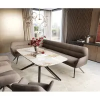 DELIFE Esszimmerbank Taya-Flex 285x190 cm Strukturstoff Soft Taupe Kreuzgestell kantig Graphit Taschenfederkern Rechts