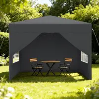 YARDIN 3x3 m Pop-Up Pavillon, Ein-Knopf Schnellaufbau, wasserdicht & UV-Schutz, mit 4 Seitenteilen, inkl. Tasche – Anthrazit
