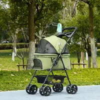 SUGIFT Hundewagen mit 2 Sicherheitsleinen & Doppelräder, Hundebuggy klappbar, 360°-Vorderräder, Dunkelgrün | 67 x 45 x 96 cm | 5 kg | Stahl & Oxfordstoff