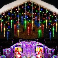 Lapamax LED Lichterkette Eisregen Eiszapfen, Lichtervorhang Bunt 8 Modi Memory Funktion, Weihnachtsbeleuchtung Deko Balkon Fenster
