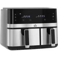 HOMCOM Heißluftfritteuse 8,5L Fritteuse mit Doppelkammer 8 in 1 Rezeptur Schwarz