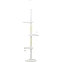 Novzep Deckenhoher Kratzbaum, variable Höhe 2,25-2,55 m, Sitzplattformen, Kippschutz, Spielbälle, weiß