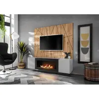 ASM-Moebel Wohnwand Anbauwand XARI II PGAS G-K mit Push - Click und Bio-Ethanol Kamin