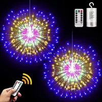 Lapamax 2 Stück Feuerwerk Lichterkette Bunt, 200LEDs Weihnachtsbeleuchtung Dimmbar Fernbedienung, Batteriebetrieben 8 Modi