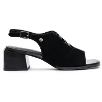 MACIEJKA Elegante schwarze Ledersandalen mit 5 cm Absatz und verstellbarer Schnalle