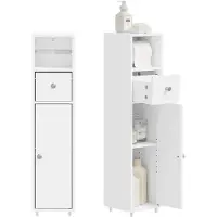 SoBuy Badschrank Schmal 20cm Toilettenpapierschrank mit Schublade & Papierrollenhalter, Badezimmer Beistellschrank Stehend für WC, Badezimmer BZR219-W