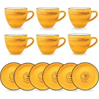 Wilmax England Wilmax Espressotasse mit Untertasse 75 ml 6er-Set Gelb aus Porzellan