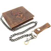 Jockey Club echt Leder Geldbörse Geldbeutel Portemonnaie Totenkopf Schädel + 50cm Kette mit RFID Schutz