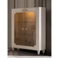 Casa Padrino Luxus Barock Vitrine Weiß / Gold 116 x 45 x H. 170 cm - Beleuchteter Massivholz Vitrinenschrank mit 2 Glastüren - Edle Barock Möbel