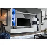 AC-DÉCO Anbauwand Wohnwand Schrankwand SWITCH M2 mit Hochglanz Push - Click und LED Bel.