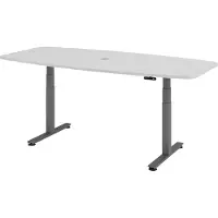Hammerbacher Konferenztisch XDSM22 lichtgrau Tonnenform, T-Fuß-Gestell grau, 220,0 x 83,0/103,0 x 62,0 - 127,0 cm