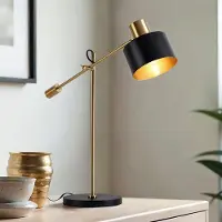 LumenXL Schwarze schwenkbare Tischlampe mit goldenen Details - Rhys