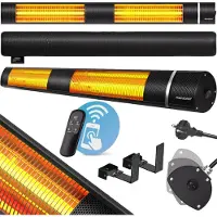 Monzana Infrarot Heizstrahler MZH3000 Goldröhre 3000W 3 Heizstufen Fernbedienung Terrassenstrahler Elektrisch App Schutzhülle, Farbe:schwarz