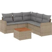 vidaXL 6-tlg. Garten-Sofagarnitur mit Kissen Beige Poly Rattan