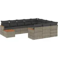vidaXL 11-tlg. Garten-Sofagarnitur mit Kissen Grau Poly Rattan