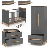 VitaliSpa Babymöbel-Set Babymöbel Set MALIA Grau Eiche, (5-St., 5-er Set)