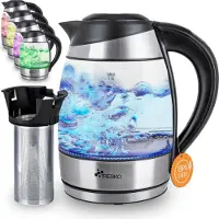 Tresko Glas Wasserkocher 1,8L / 2200W mit Temperatureinstellung | Teekocher Edelstahl Touch mit Teesieb & Kalkfilter | 100% BPA FREI | Farbwechsel LED Beleuchtung | 2 Stunden Warmhaltefunktion