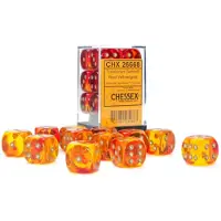 Chessex Würfel Gemini translucent rot-gelb/gold D6 16mm Set 12 Stück