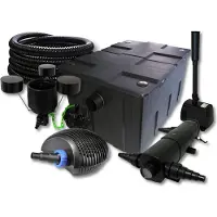 SunSun Komplettset: CBF-550 Teichfilter bis 60000 L, CTF-6000 Teichpumpe 6000l/h 40W, CUV-218 Teichklärer 18W, 25m Teichschlauch 25 mm, CSP-250 Skimmer 2500l/h 45W, HJ-943 Springbrunnen 800l/h 16W