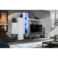 ASM-Moebel Anbauwand Wohnwand Schrankwand SWITCH M8 mit Hochglanz Push - Click und LED Bel.