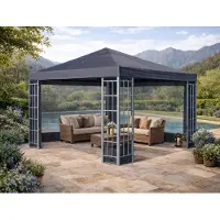 Quick Star Rank Pavillon Set 3x3m Metall Garten Partyzelt Anthrazit mit 2 Seitenteilen mit Fenster