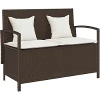 vidaXL Gartenbank mit Stauraum und Kissen Braun Poly Rattan