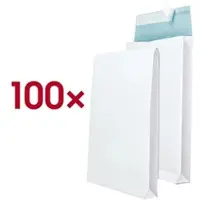 Mailmedia 100 fadenverstärkte Faltentaschen mit Steh-/Klotzboden B4 140 g/m2 ohne Fenster weiß, 25x35.3 cm