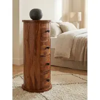 KADIMA DESIGN Design Sideboard Sheesham Massivholz 35x85x35 cm, Schränkchen mit 4 Schubladen, Schmaler Beistellschrank Massiv, Mini Kommode Rund