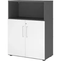 Bümö flexi Aktenschrank abschließbar mit Flügeltüren & 1 Regalfach in Graphit/Weiß, Büroschrank mit werkzeuglosem Schnellmontage-Klicksysten in