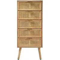 CALICOSY - Kommode mit 5 Schubladen und Fronten aus natürlichem Rattan - H100,5 cm - MIYA